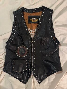 Harley-Davidson Black Leather Studded Vest with Patch